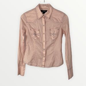 EXPRESS Western Snap Button Down Long Sleeve Top S Raw Edges✨